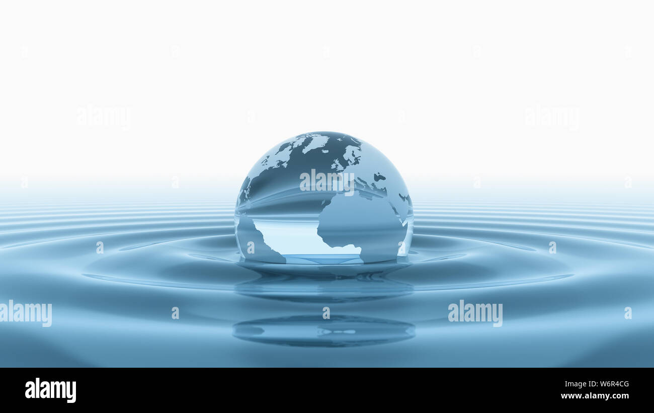 Glass world globe in blue water Stock Photo Alamy