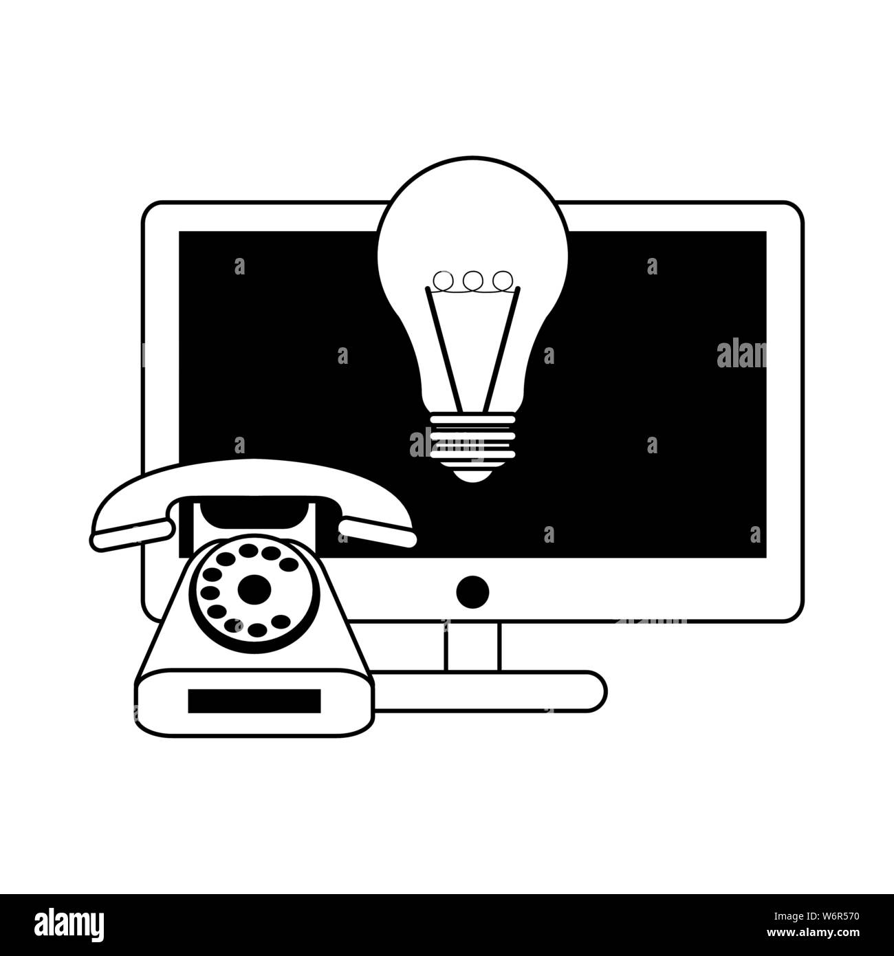 technology digital modern hardware cartoon in black and white Stock
