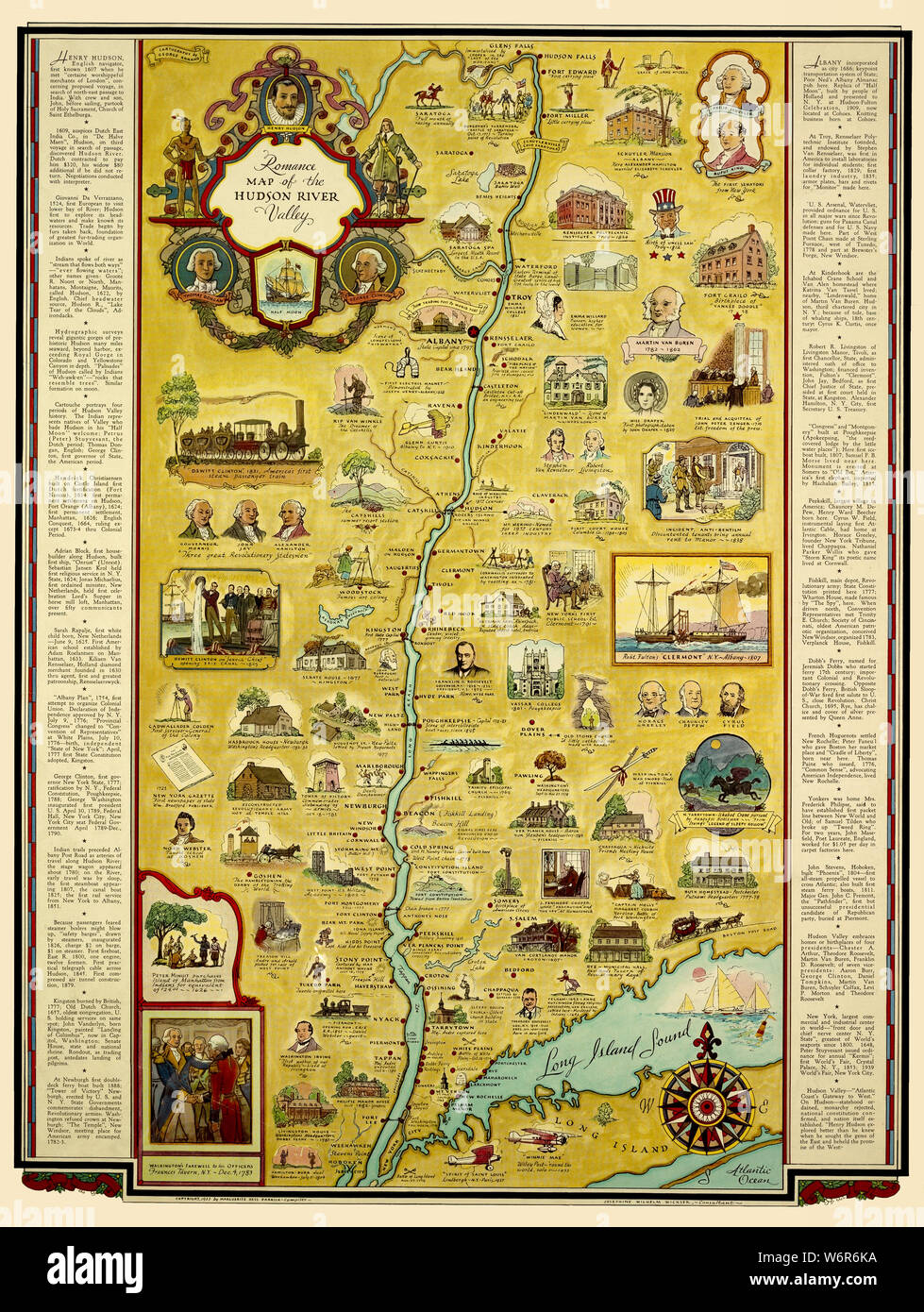 Map Of The Hudson River Valley 1937 Stock Photo