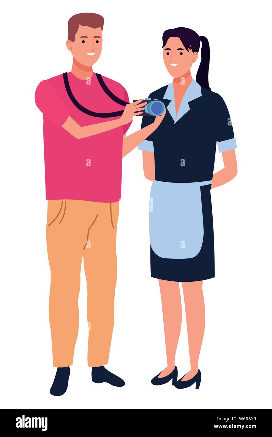Professionals workers couple smiling cartoons Stock Vector