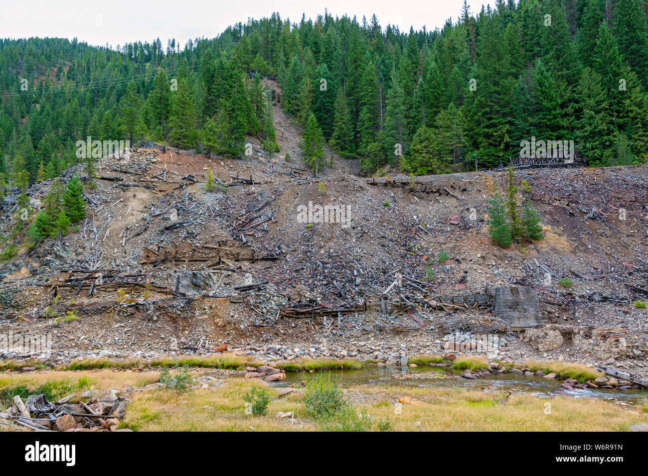 Remains of Frisco Mill located between Wallace and Burke Idaho. Destroyed during gun war in 1892 between union miners and the company Stock Photo