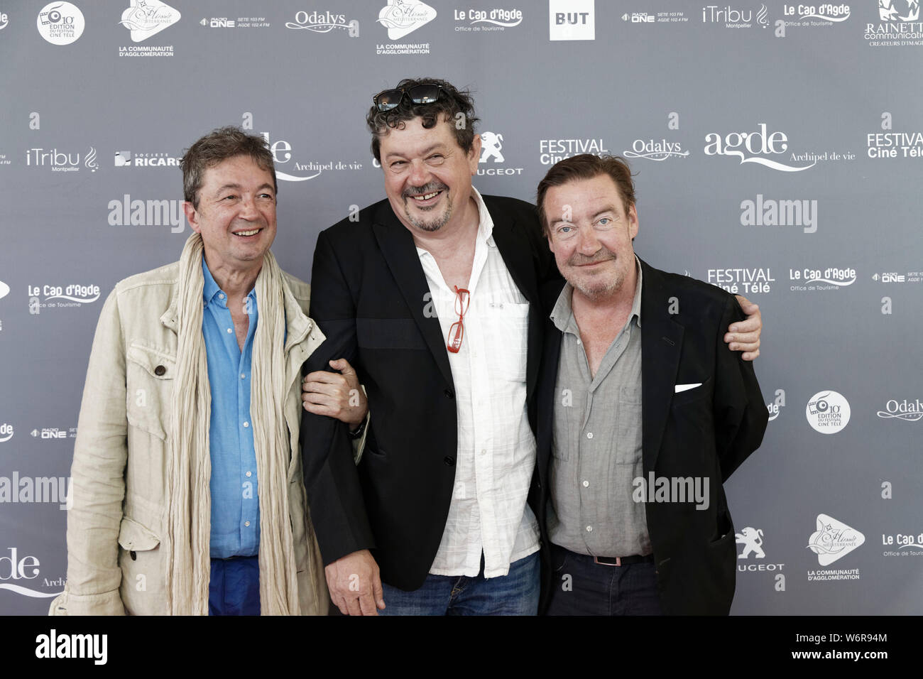 Cap of Agde, France.22th June, 2019.Frédéric Bouraly, Pascale d'inca,.Philippe Duquesne (R) attend The Herault Cinema and Television Festival in Agde Stock Photo