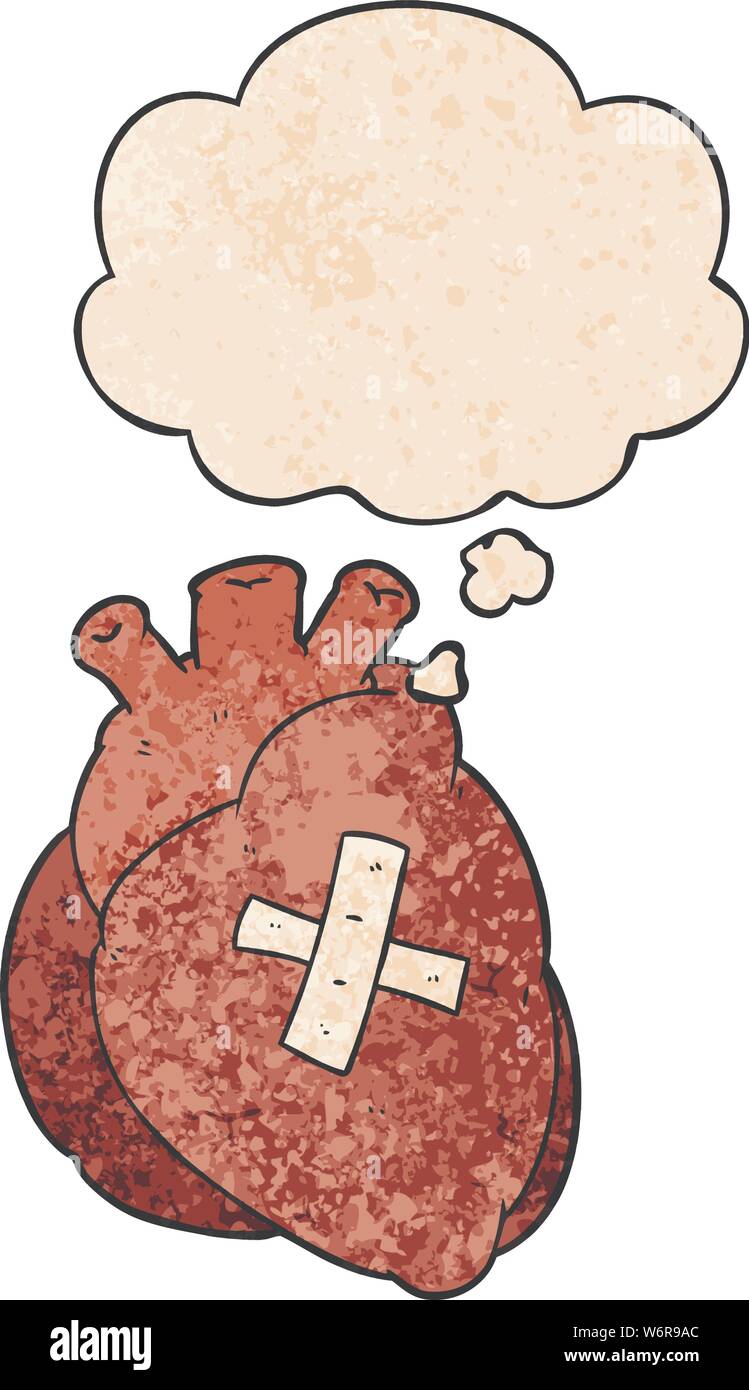 cartoon heart with thought bubble in grunge texture style Stock Vector ...
