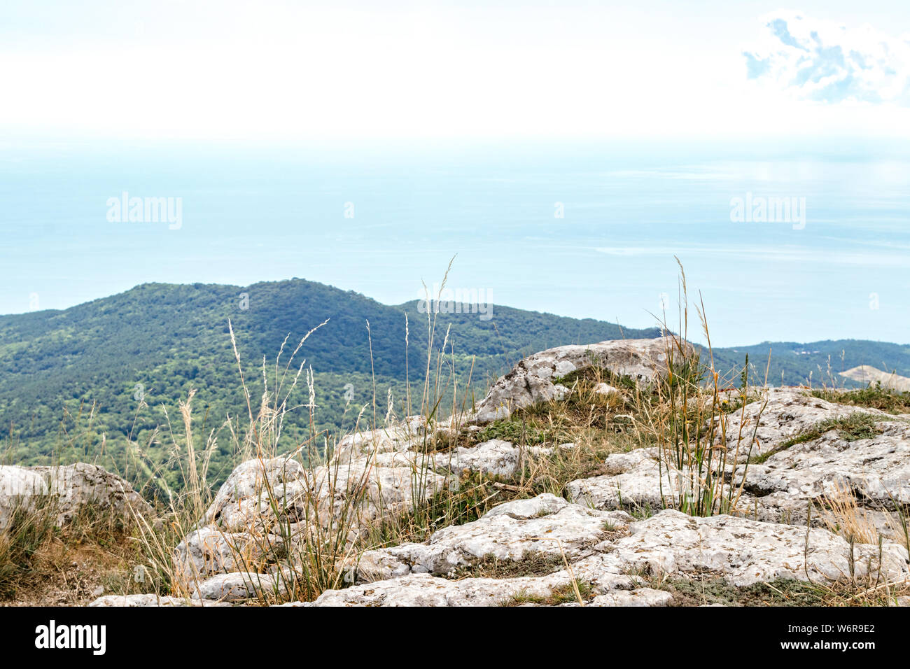 White stone cliff rocks on west coast of Crimea Stock Photo