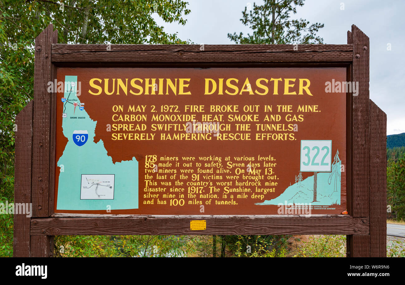Sunshine Mine Disaster of 1972 Memorial located between Kellogg and