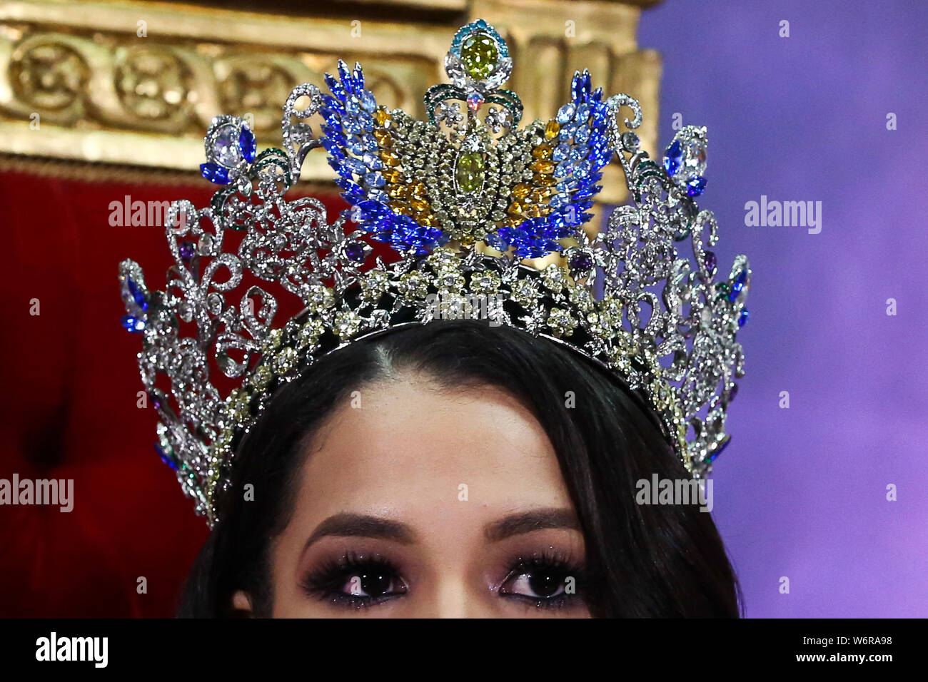 Caracas, Venezuela. 02nd Aug, 2019. Thalia Olvino, marketing student from the state of Delta Amacuro, at a press conference after her coronation as Miss Venezuela 2019. Venezuela is a superpower in international business with beauty. Seven Miss Universe and six Miss World come from the South American country. At the same time, however, the country is experiencing a severe political and economic crisis. Millions of Venezuelans have already left their homes. Credit: Pedro Ramses Mattey/dpa/Alamy Live News Stock Photo