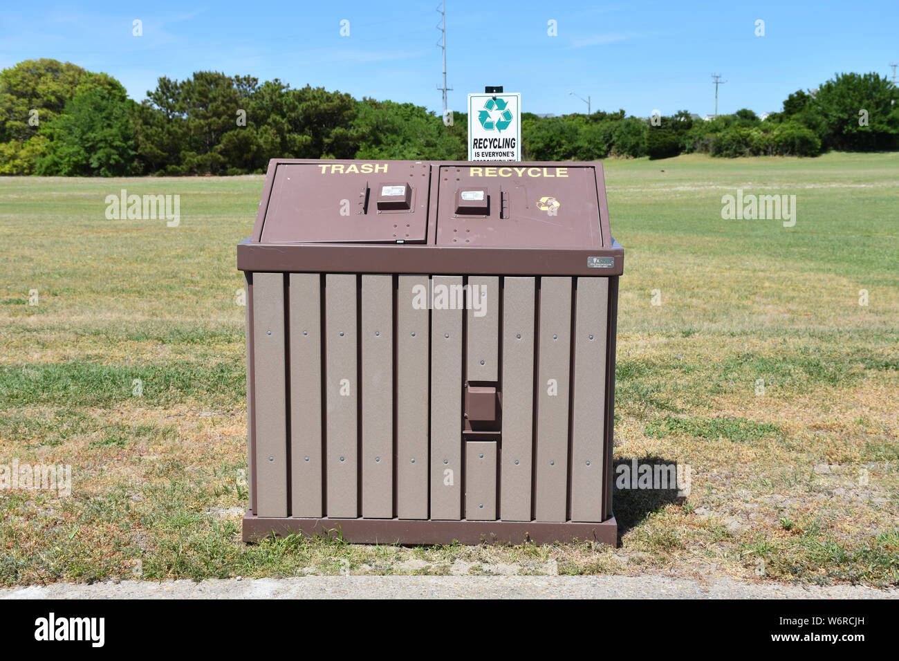 A Recycle and Trash bin located in a park Stock Photo Alamy