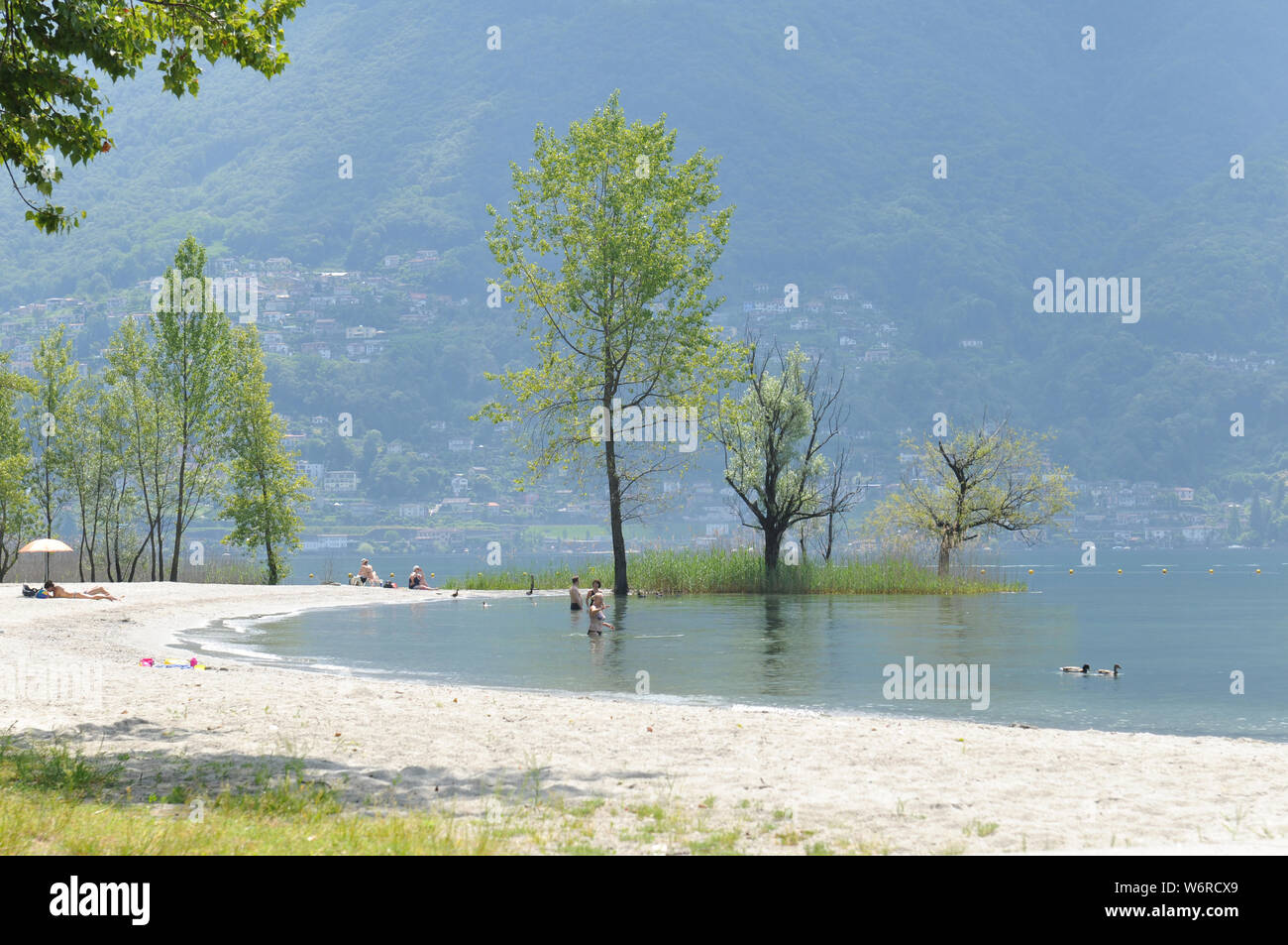 South Switzerland: The Beach of Ascona City at Lake Maggiore Stock Photo