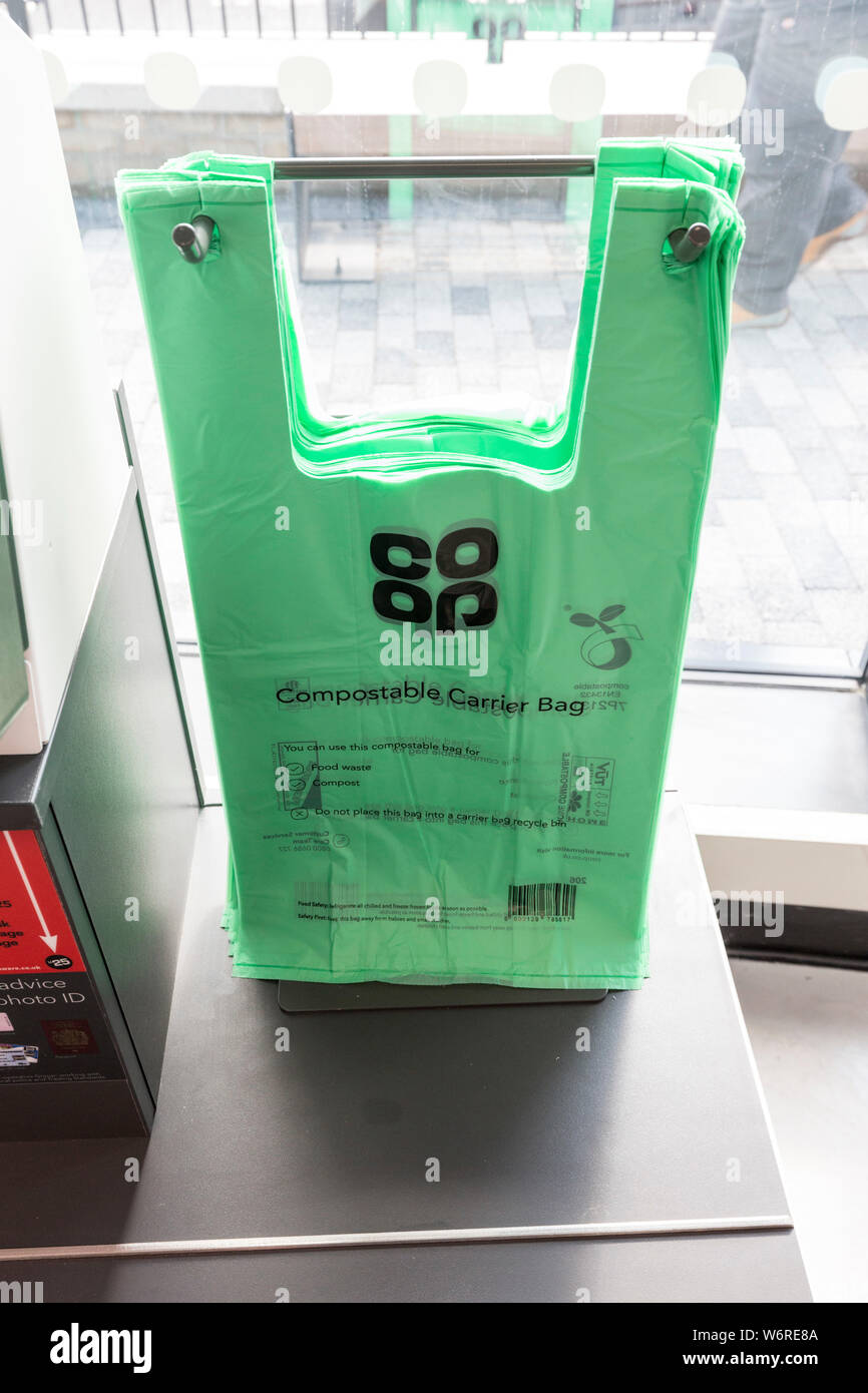 Compostable bags in a CoOp store Stock Photo Alamy