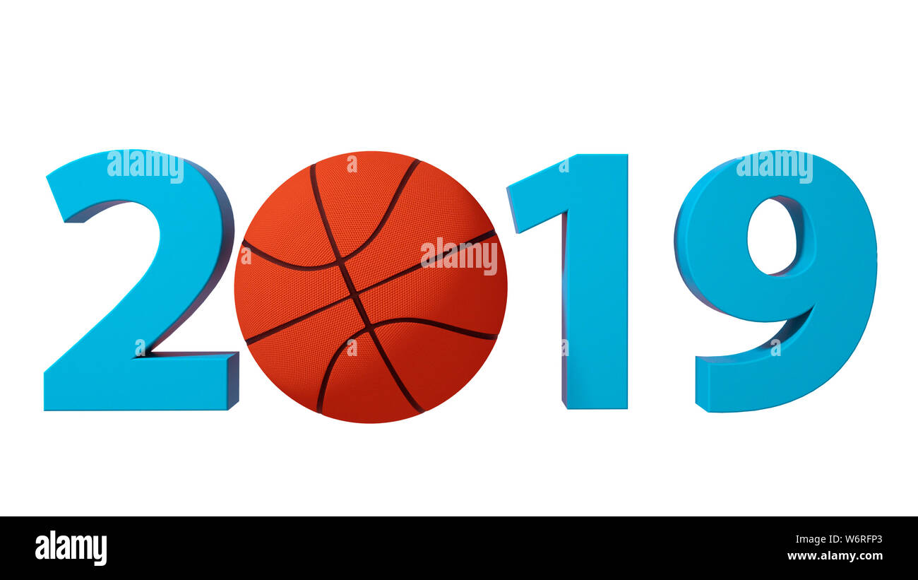 Basketball 2019 design background on a White Background. 3d illustration. Stock Photo