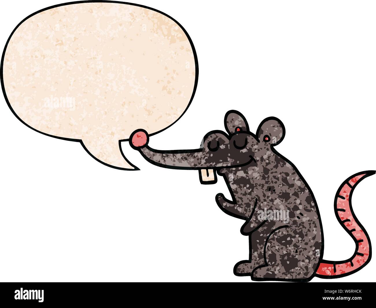 cartoon rat with speech bubble in retro texture style Stock Vector