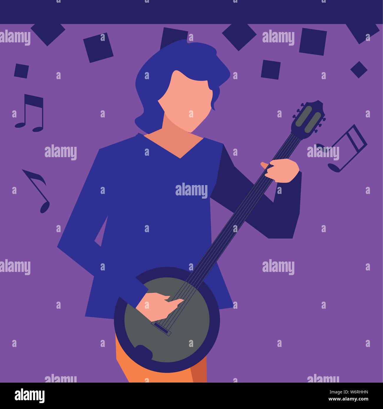 musician man banjo playing instrument vector illustration Stock Vector