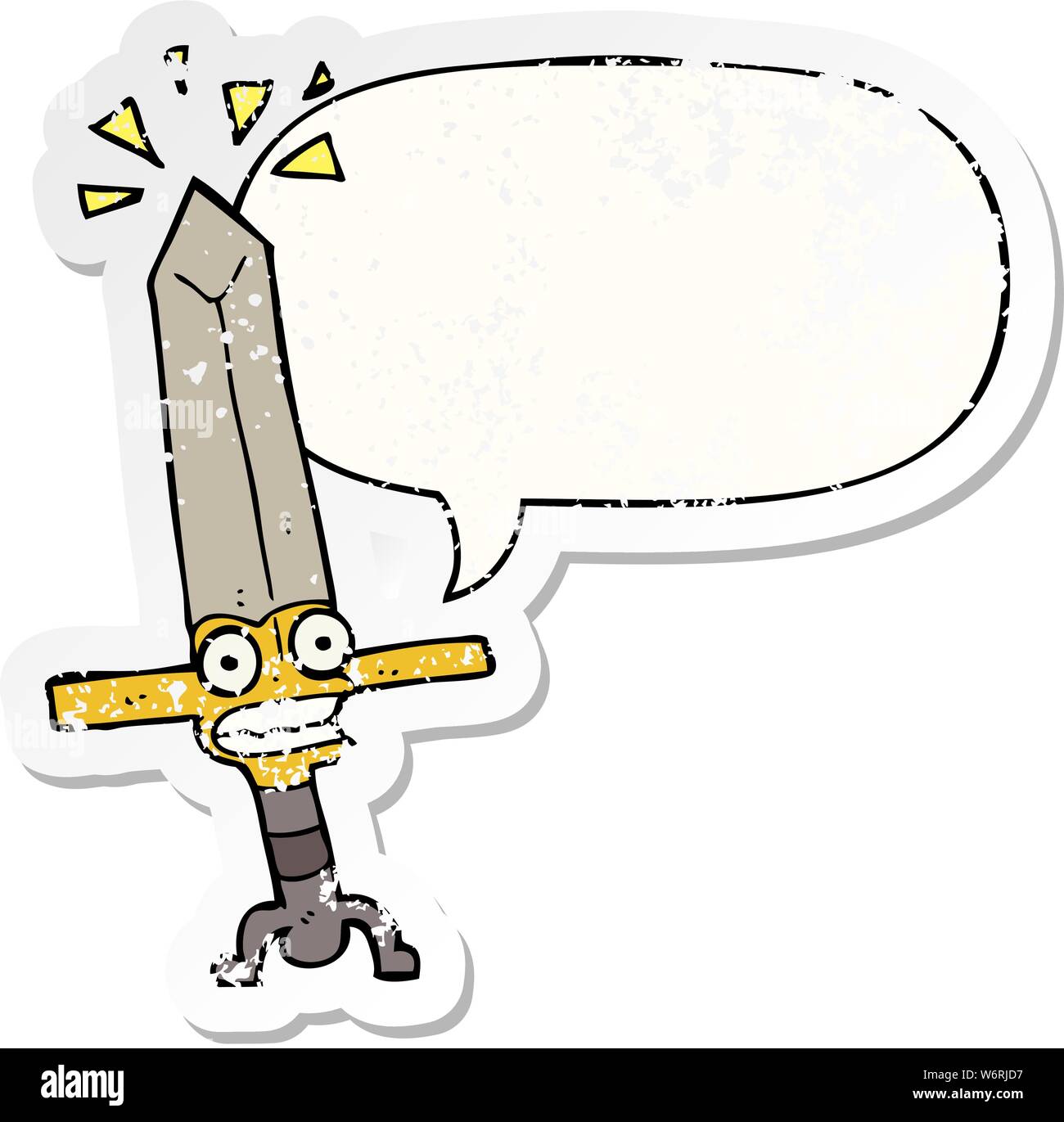 Magic Sword Sticker cartoon magic sword with speech bubble distressed distressed old ...