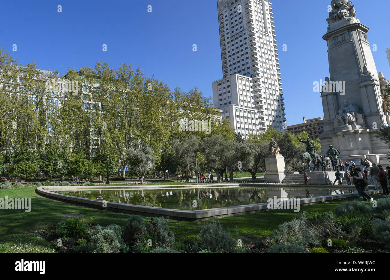 Cervantes Monument in the Plaza de España in Madrid Stock Photo