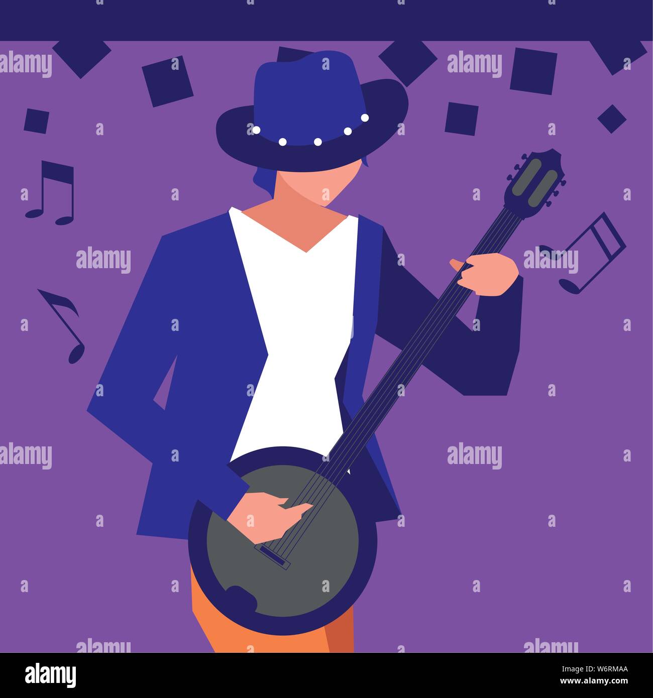 musician man banjo playing instrument vector illustration Stock Vector