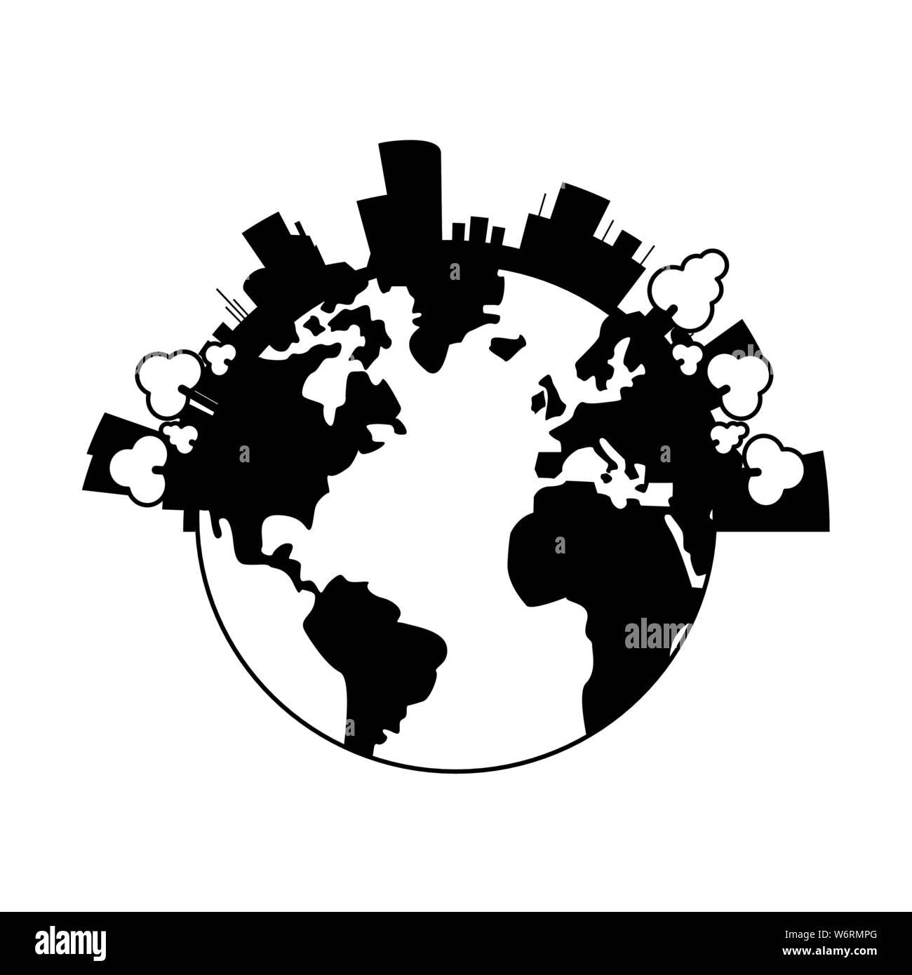 world saving ecology green cartoon in black and white Stock Vector ...