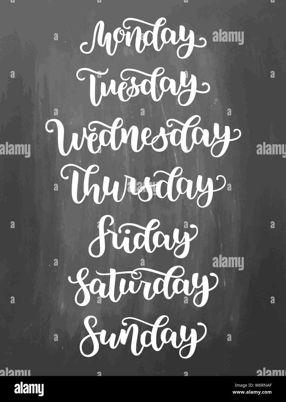 Lettering Days of Week Sunday, Monday, Tuesday, Wednesday, Thursday, Friday,  Saturday. Modern Calligr…