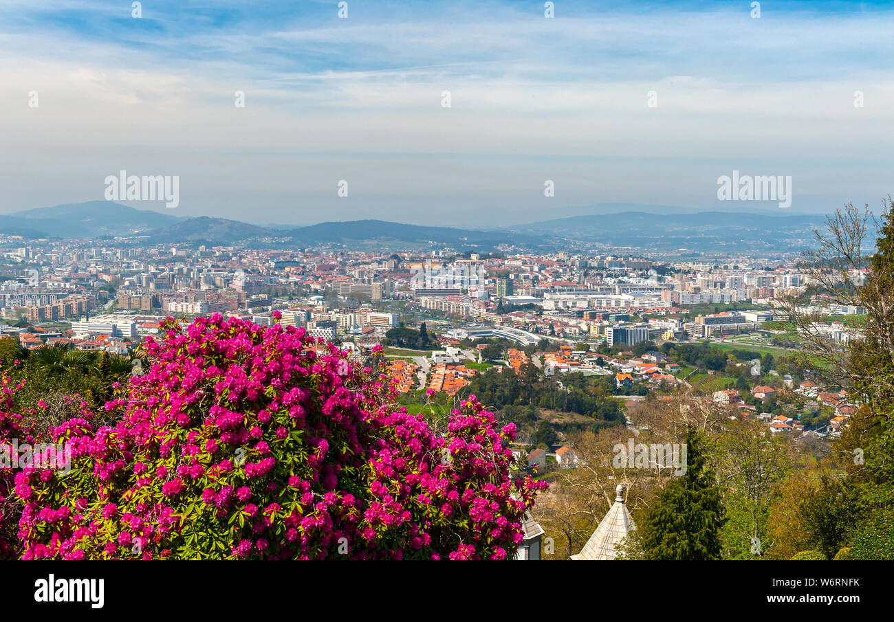 View on Braga city from Bom Jesus do Monte hill. Tenoes, Braga, Portugal Stock Photo