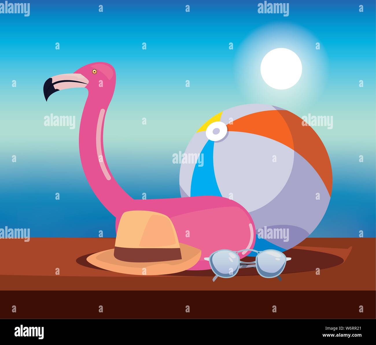 flamingo float sunglasses hat ball summer time vacation vector ...