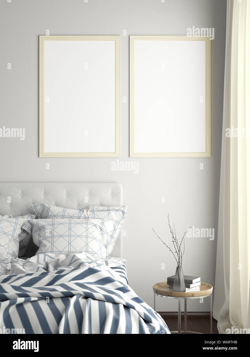 Two Blank Vertical Posters Frames Mock Up On White Wall In