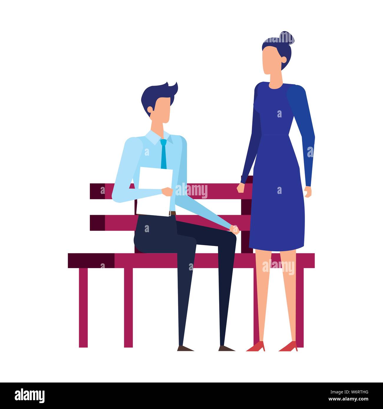 elegant business couple seated in the park chair Stock Vector Image ...