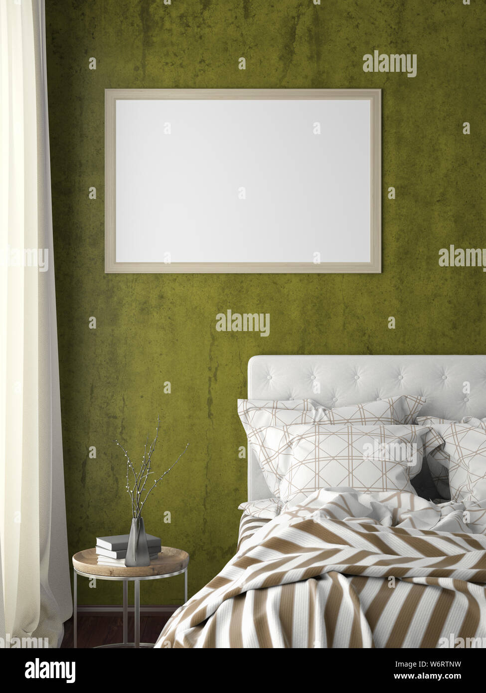 Download Horizontal Poster Frame Mock Up On Yellow Wall In Bedroom 3d Illustration Stock Photo Alamy PSD Mockup Templates