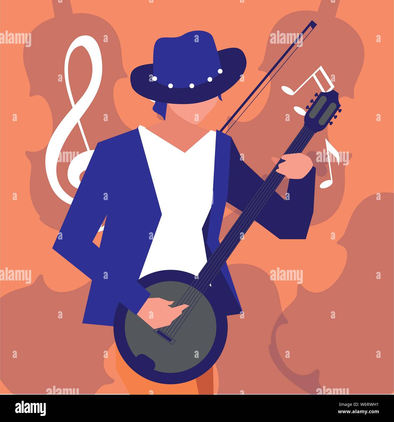 musician man banjo playing instrument vector illustration Stock Vector