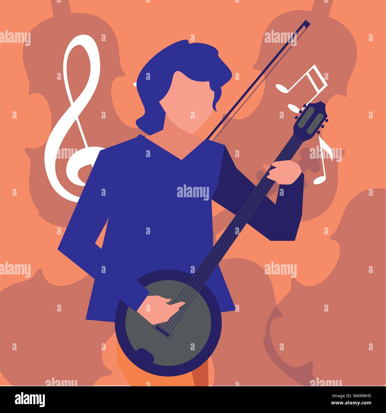 musician man banjo playing instrument vector illustration Stock Vector