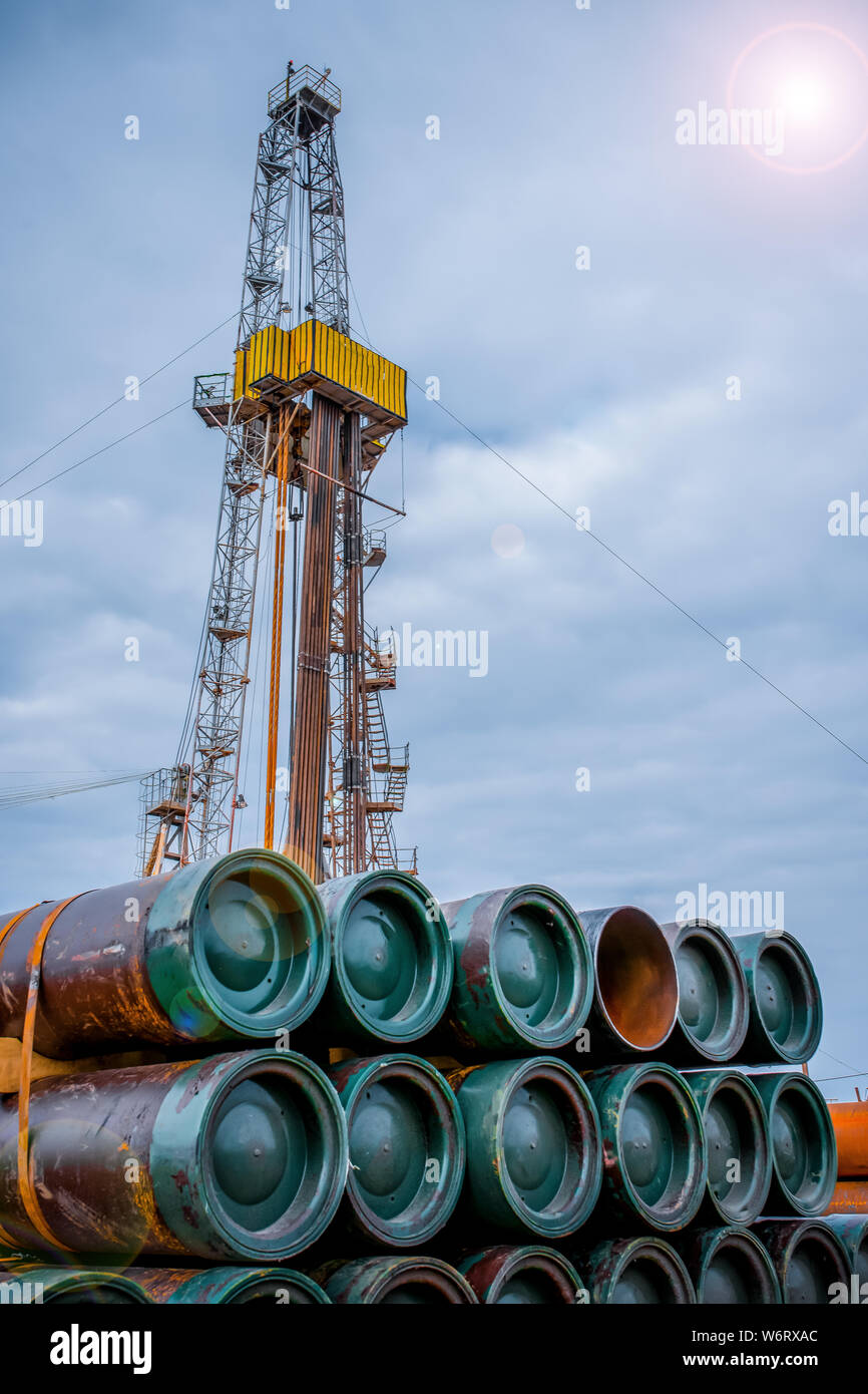 Oil drilling rig operation on the oil platform in oil and gas industry. Industrial concept