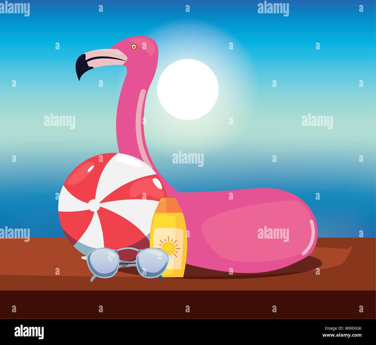 flamingo float sunglasses ball sunblock summer time vacation vector ...