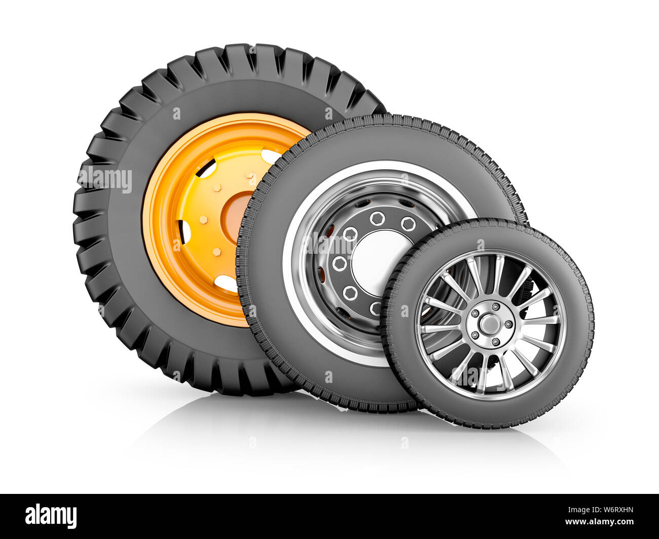 Different vehicle wheels, illustration. Stock Photo