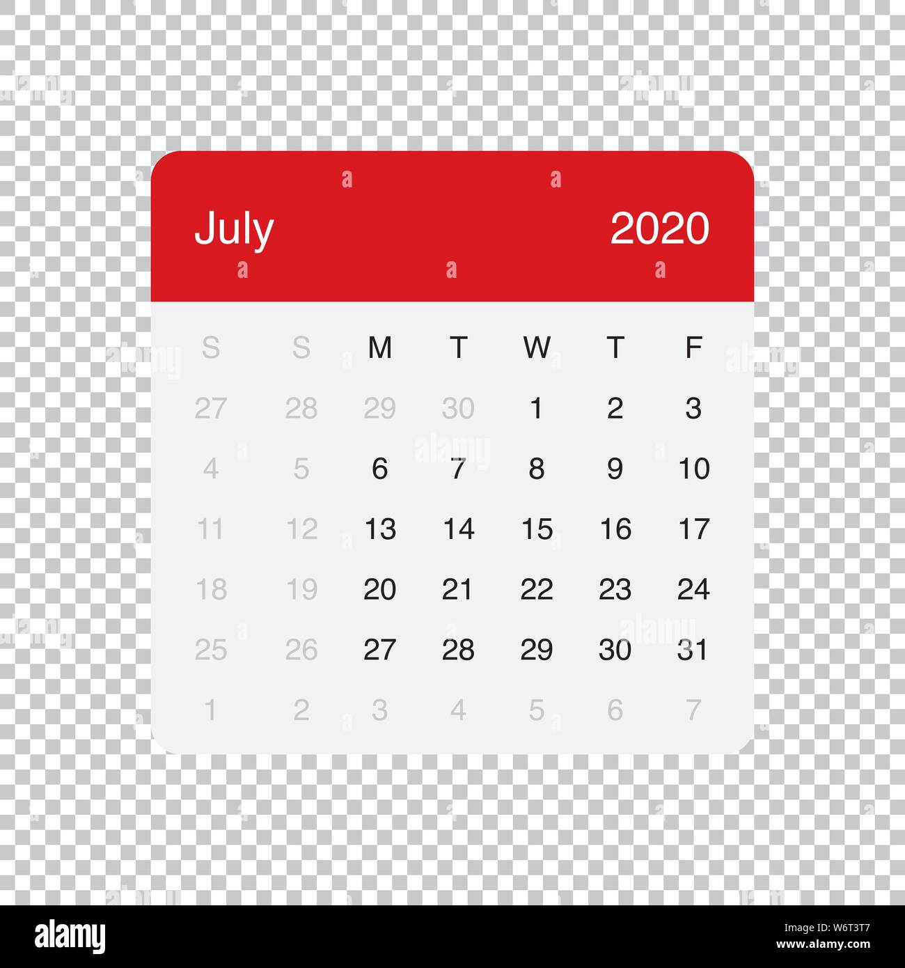 Calendar July 2020 Clean Minimal Table Simple Design. Basic Grid with a ...