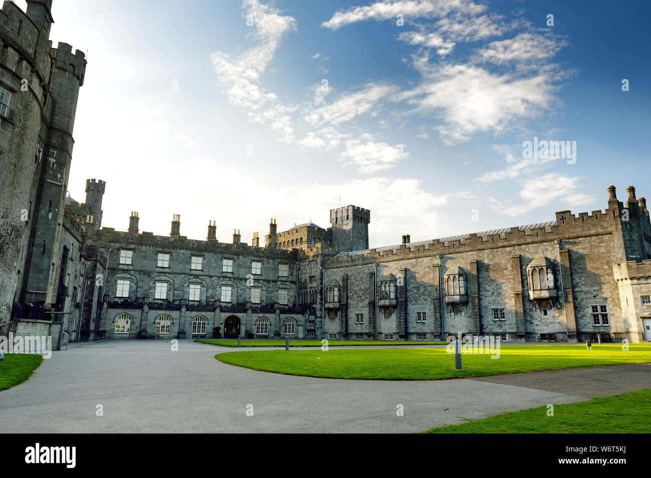 Main facade of Kilkenny Castle, a historic landmark in the town of Kilkenny, Ireland. Stock Photo