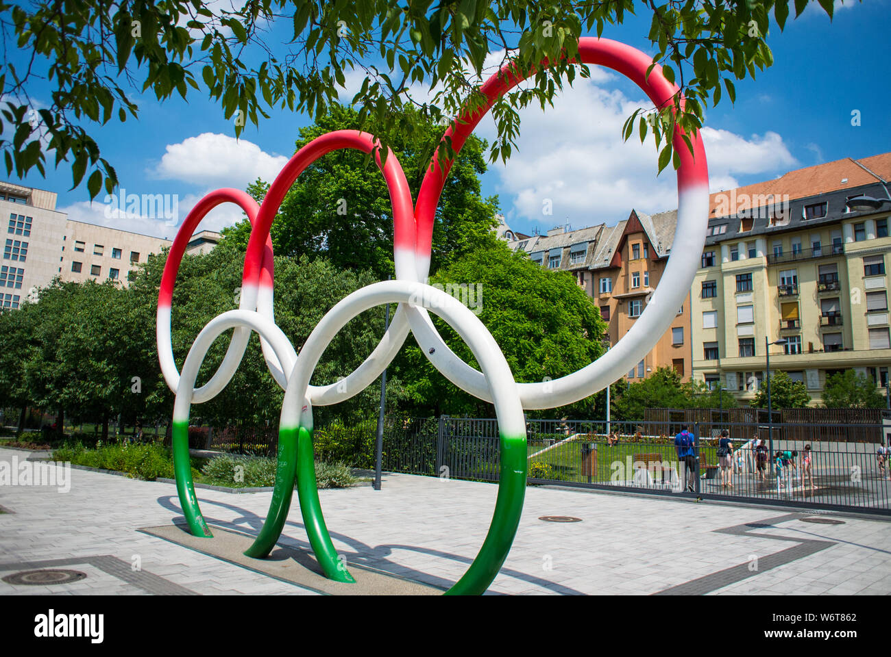 Olympic rings Budapest Hungary Stock Photo Alamy