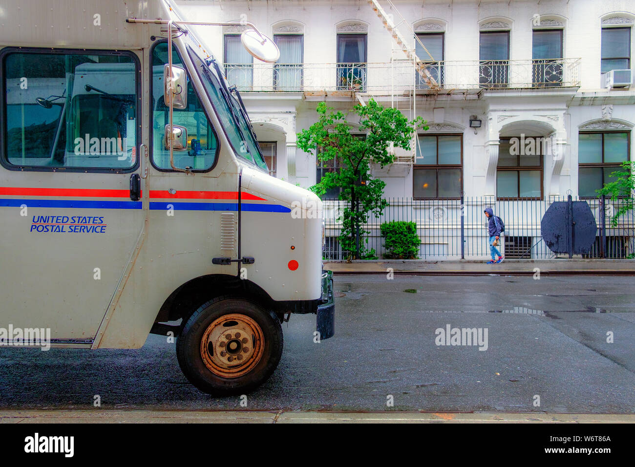 New York City, USA, May 2019, Postal Service van parked in a street of Hell's Kitchen, Manhattan Stock Photo