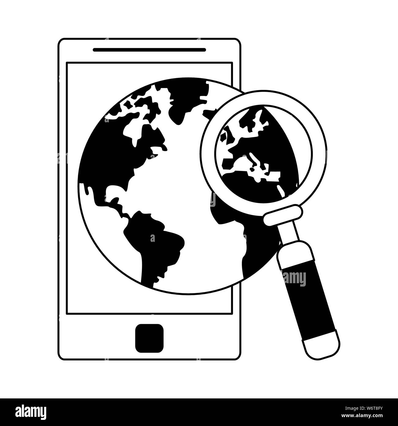 world saving ecology green cartoon in black and white Stock Vector ...