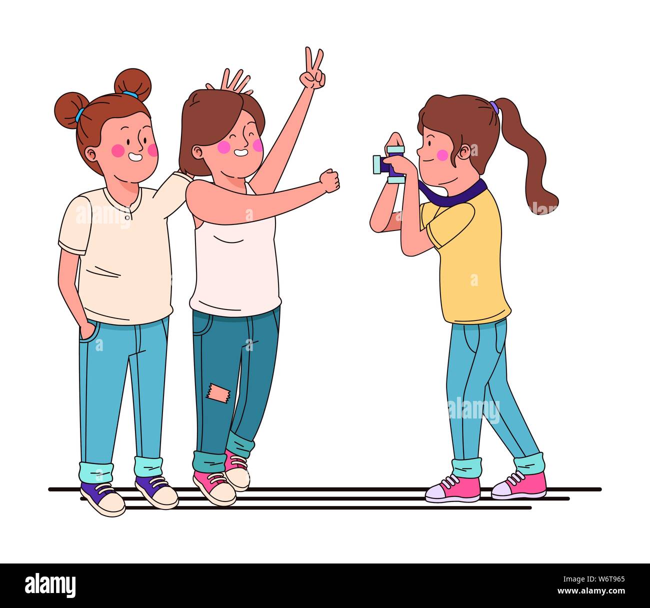 Teenagers friends smiling and having fun Stock Vector