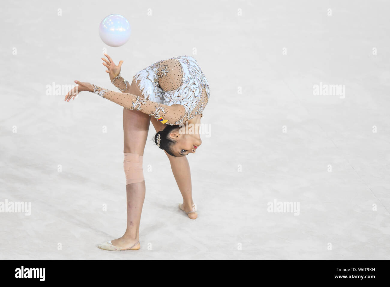 Lima, Peru. 2nd Aug, 2019. ORIANA VINAS from Colombia competes in the individual All-Around with the ball during the competition held in the Polideportivo Villa El Salvador in Lima, Peru. Credit: Amy Sanderson/ZUMA Wire/Alamy Live News Stock Photo