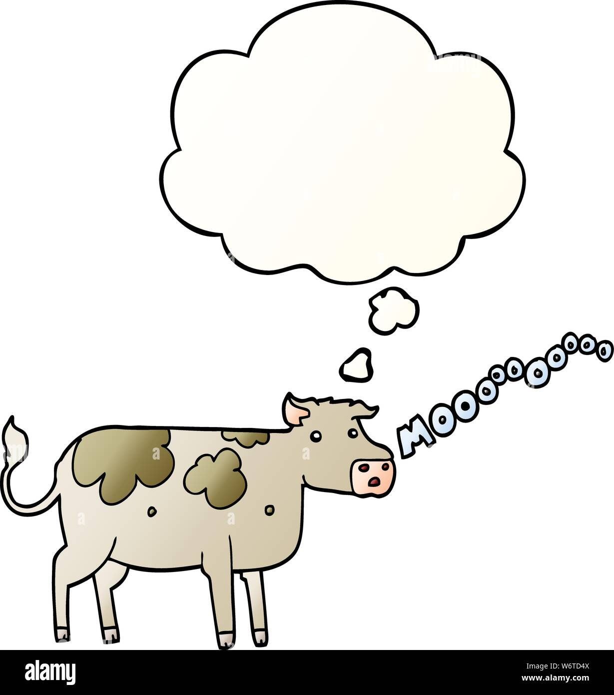 cartoon cow with thought bubble in smooth gradient style Stock Vector