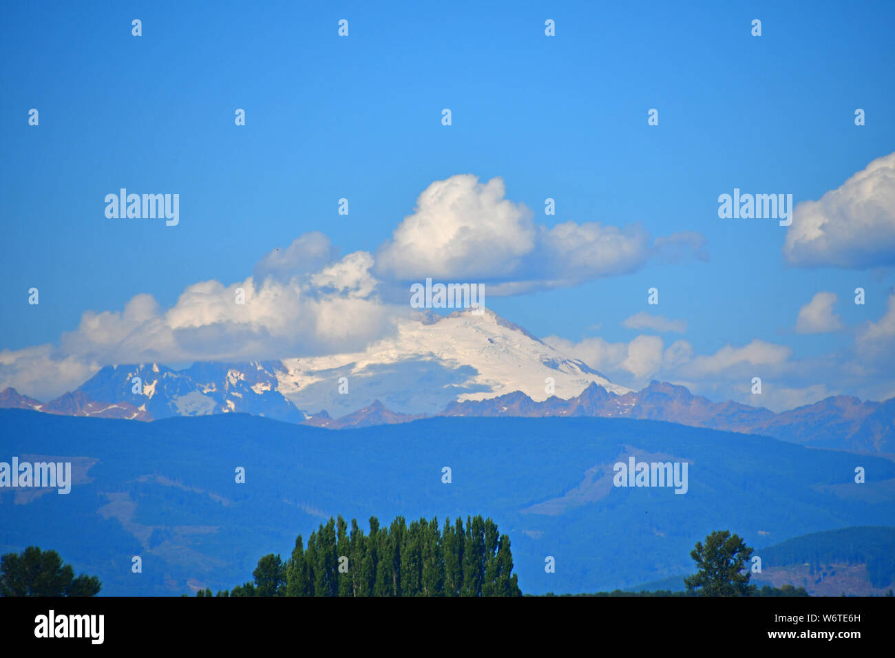 Views of Mount Baker as seen from La Conner, Washington in the Skagit Valley Stock Photo