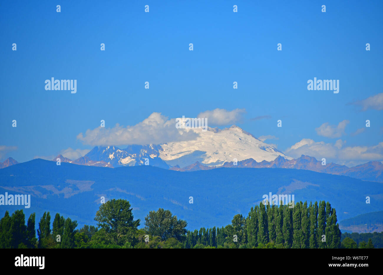 Views of Mount Baker as seen from La Conner, Washington in the Skagit Valley Stock Photo