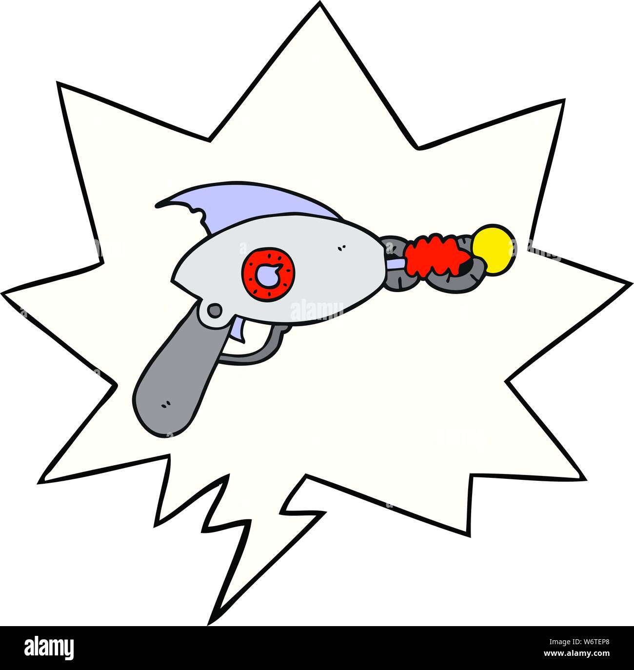 cartoon ray gun with speech bubble Stock Vector
