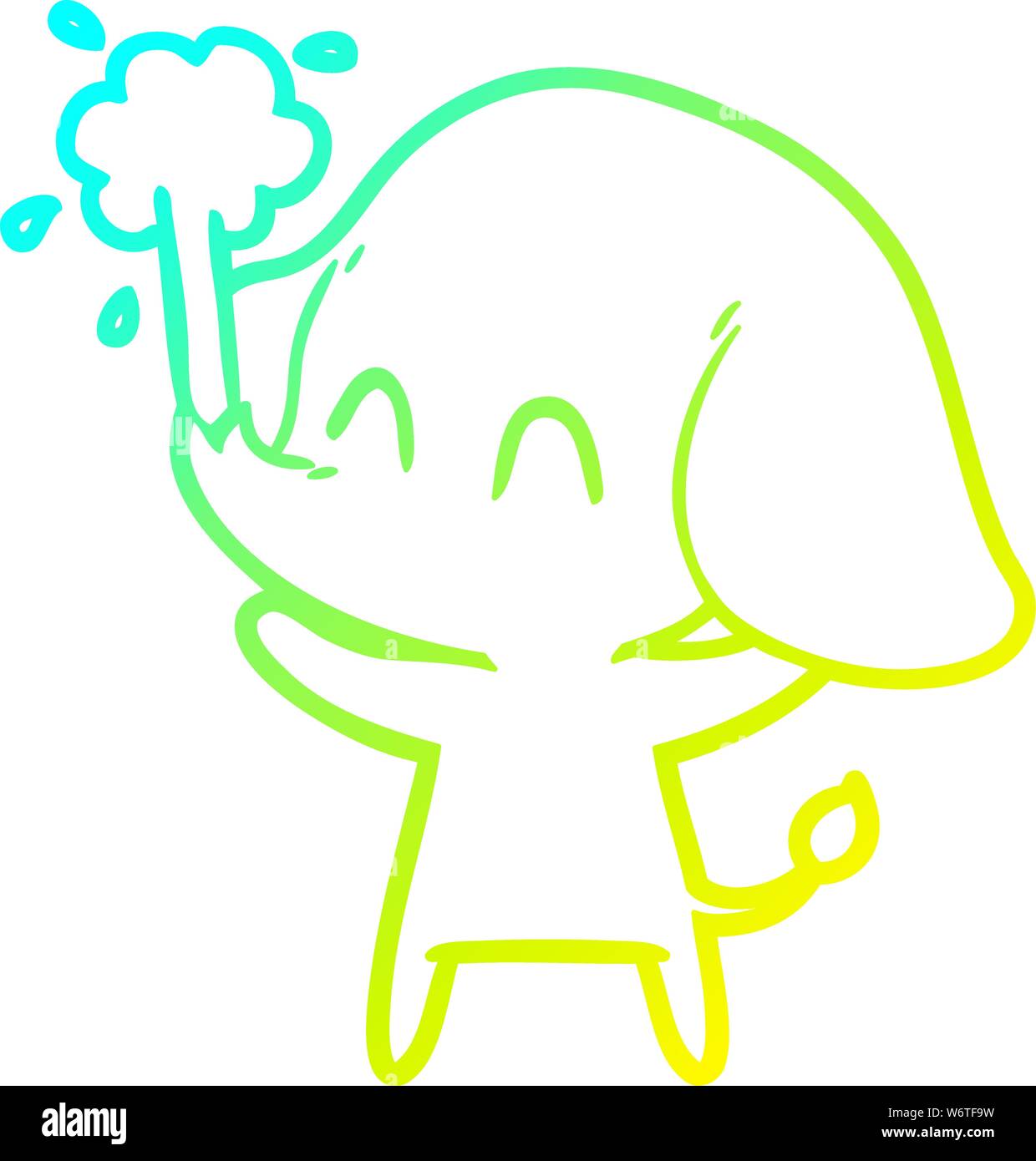 cold gradient line drawing of a cute cartoon elephant spouting water ...