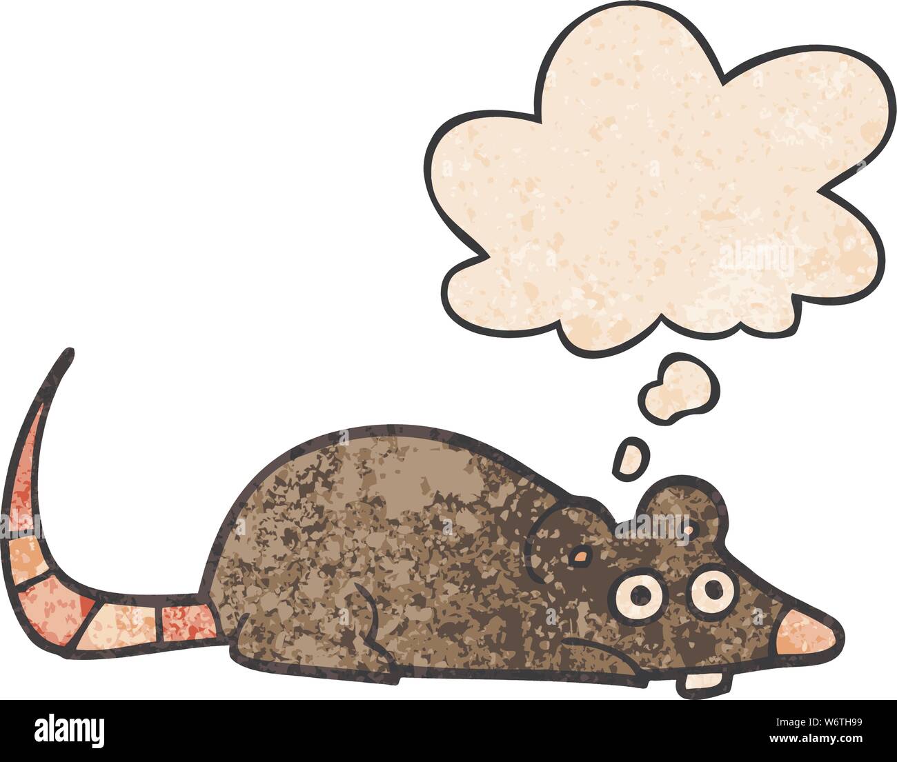 cartoon mouse with thought bubble in grunge texture style Stock Vector