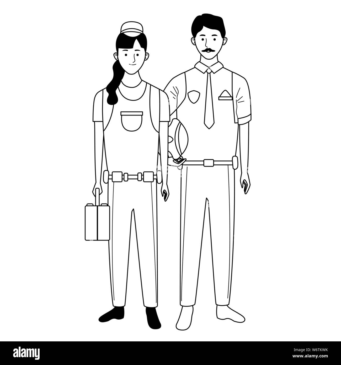 Workers characters cartoons Black and White Stock Photos & Images - Alamy