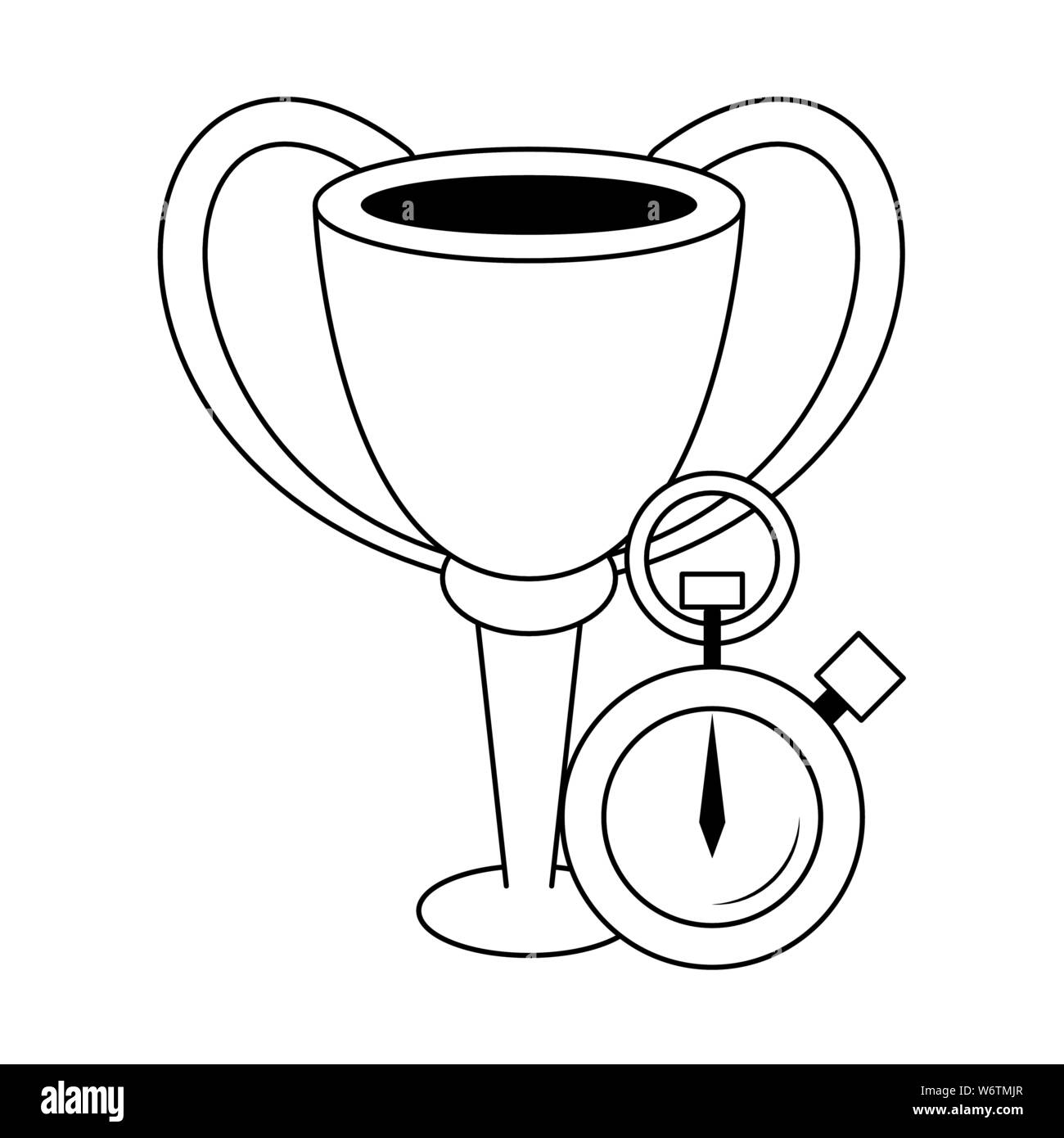 trophy success champion cup cartoon in black and white Stock Vector