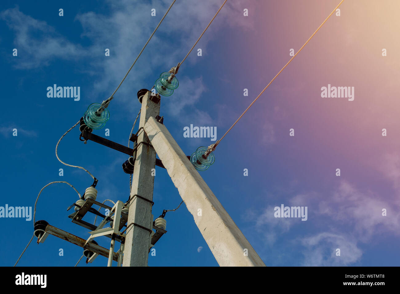 high voltage tower power line for electricity on blue sky with cloudy ...