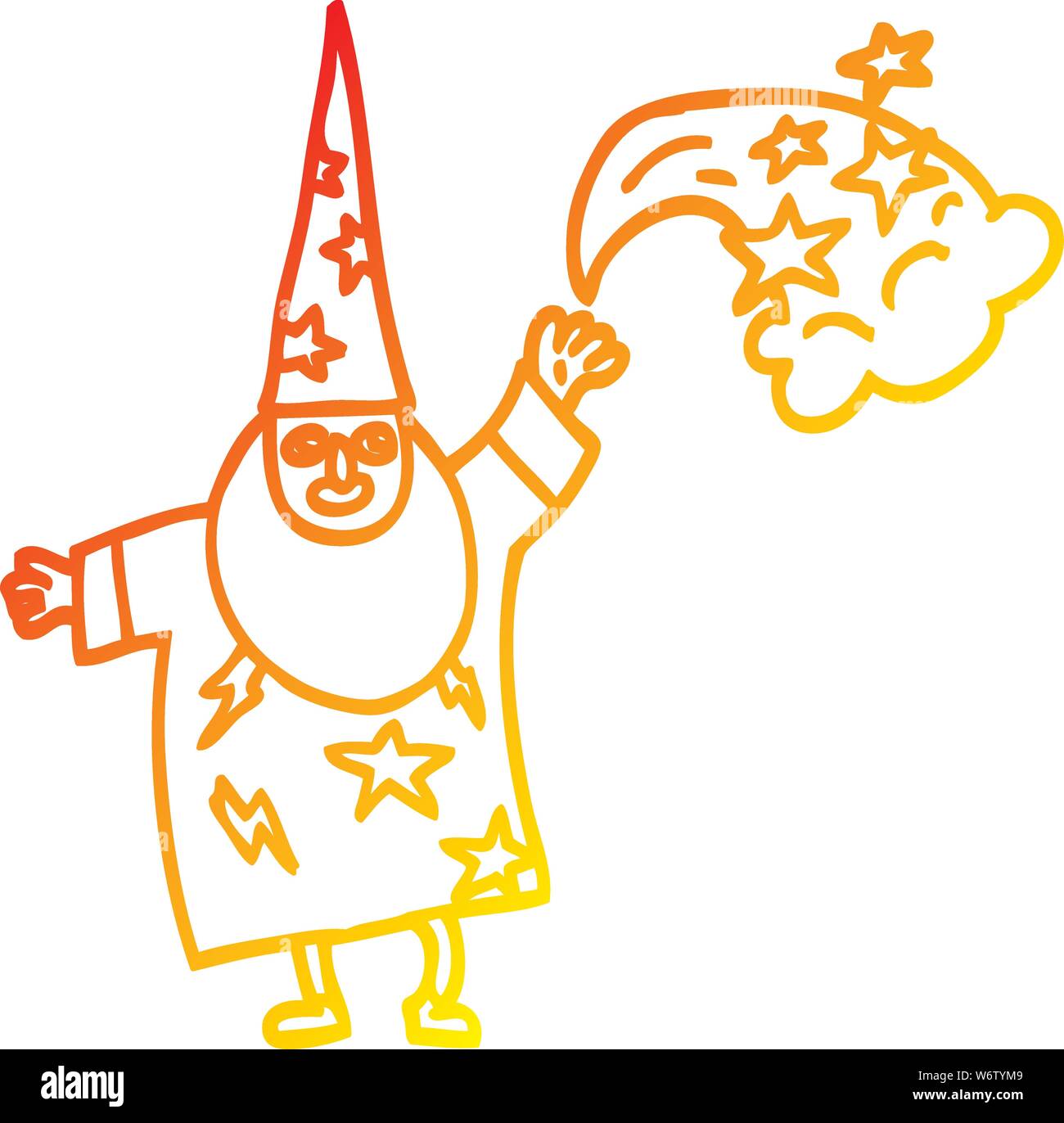 Warm Gradient Line Drawing Of A Cartoon Wizard Casting Spell Stock Vector Image Art Alamy
