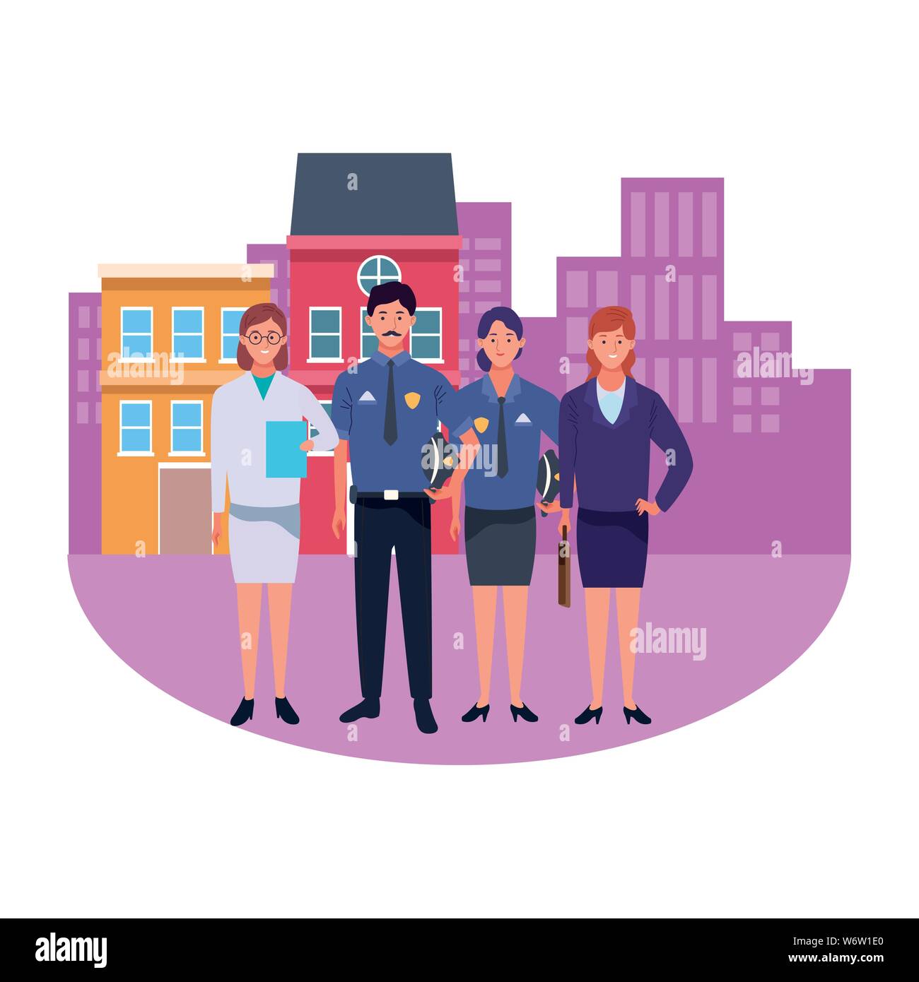 Professionals workers smiling cartoons Stock Vector
