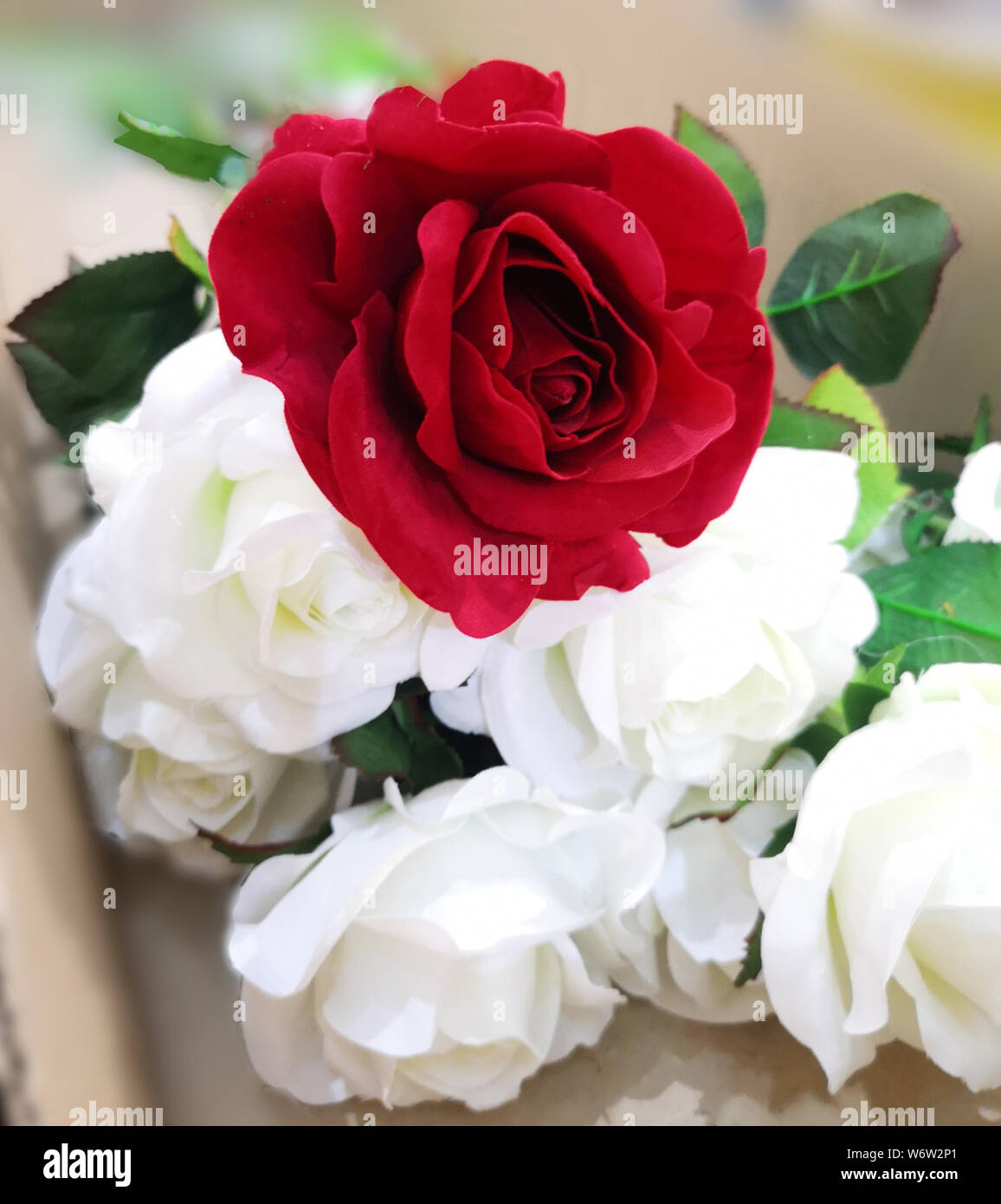 red and white rose beautiful bouquet artificial Handmade Stock ...